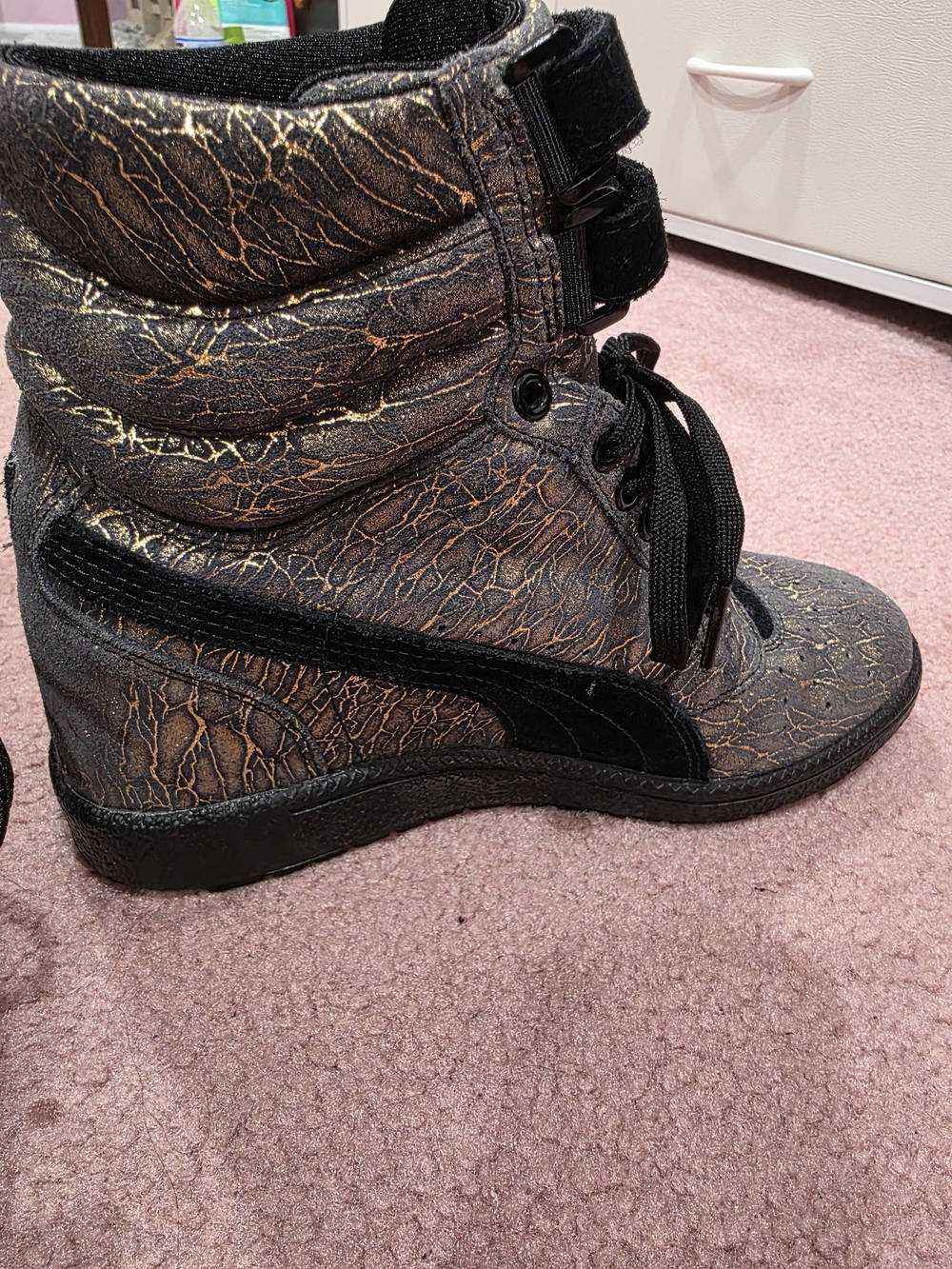 PUMA Sky High-Top Metallic Black & Gold Women's Sneakers - Picture 3 of 16